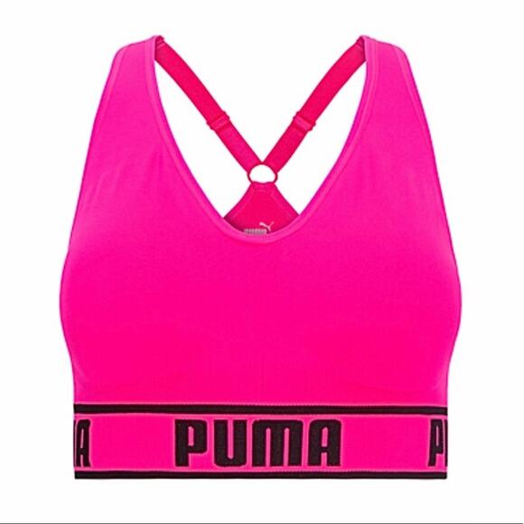 0313 NEW Puma Neon Pink & Black Seamless Solstice Sports Bra - Picture 3 of 3